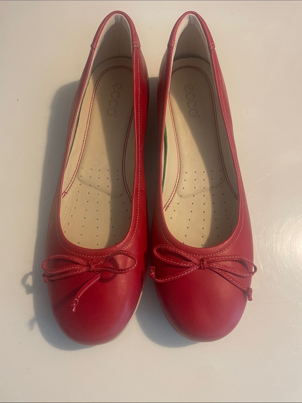 Ecco Chili Red Ballet Flats Women's With Bows 10-10.5 US / 41 EU - Some Wear